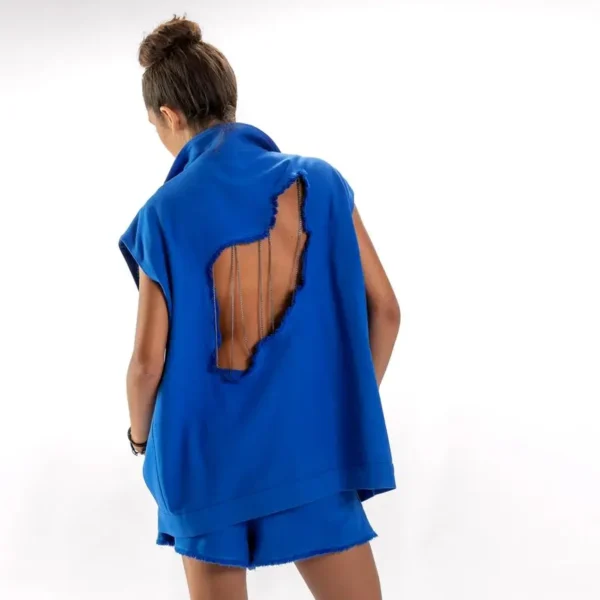 handmade blue vest with iran map