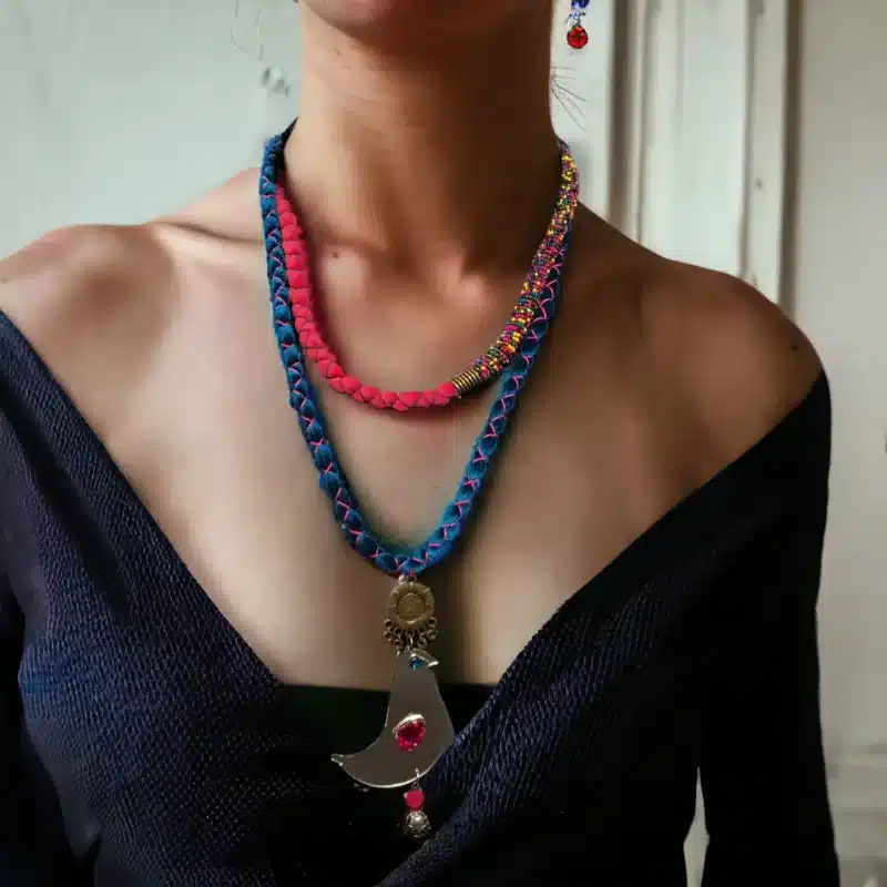 Handmade Necklace with bird mirror