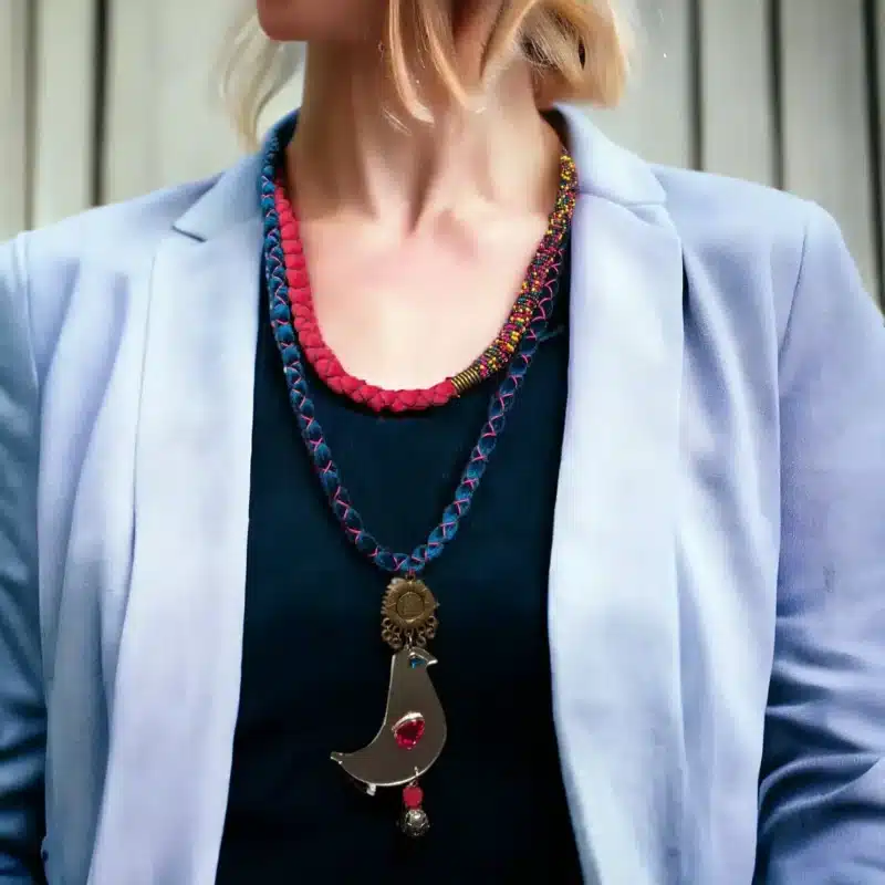 Handmade Necklace with bird mirror