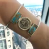 silver-925 bracelet is adorned with exquisite Nishabour turquoise stones and coin