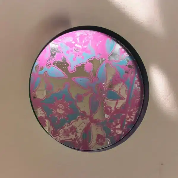 Pink Circle Mirror with metal work-mirror Tray