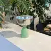 copper and green glass bowl