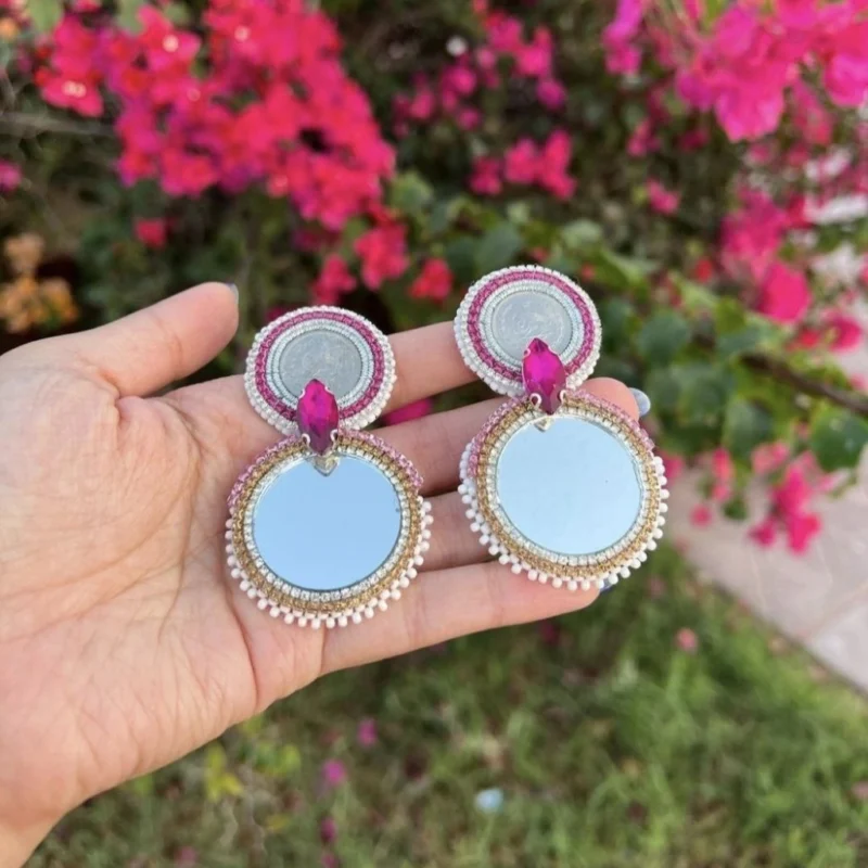 Mirror Bead Embroidery Earrings