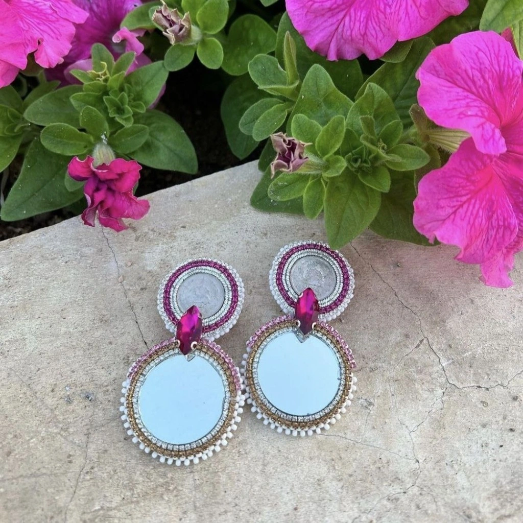 Mirror Bead Embroidery Earrings