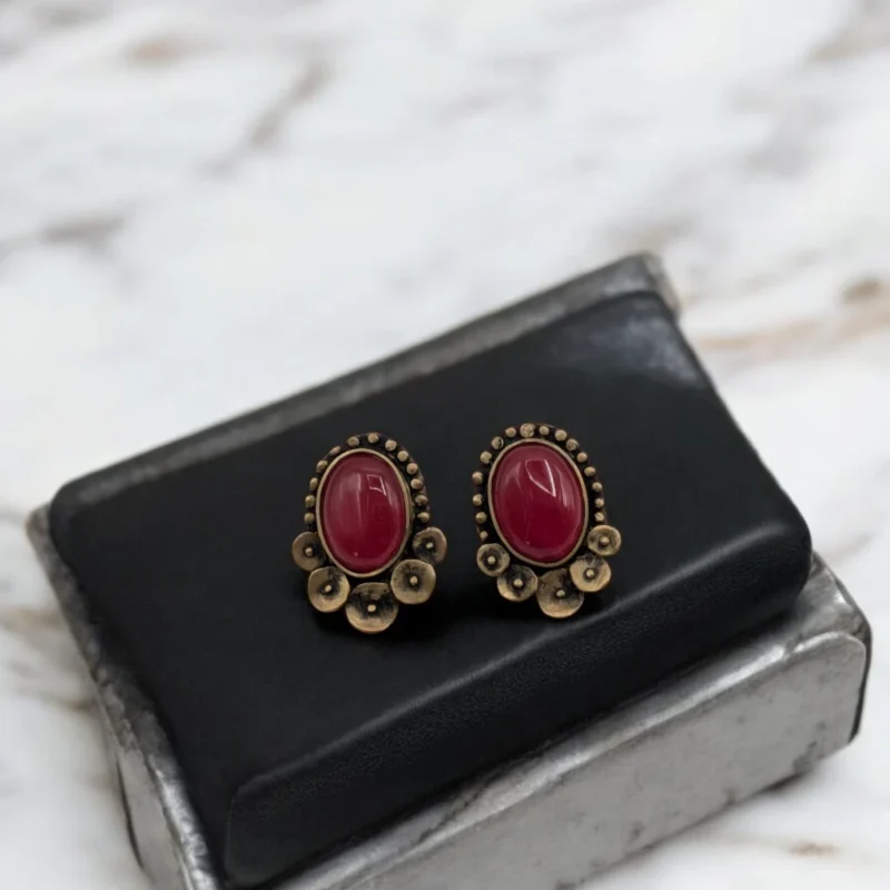 Antique Brass & Agate Earrings