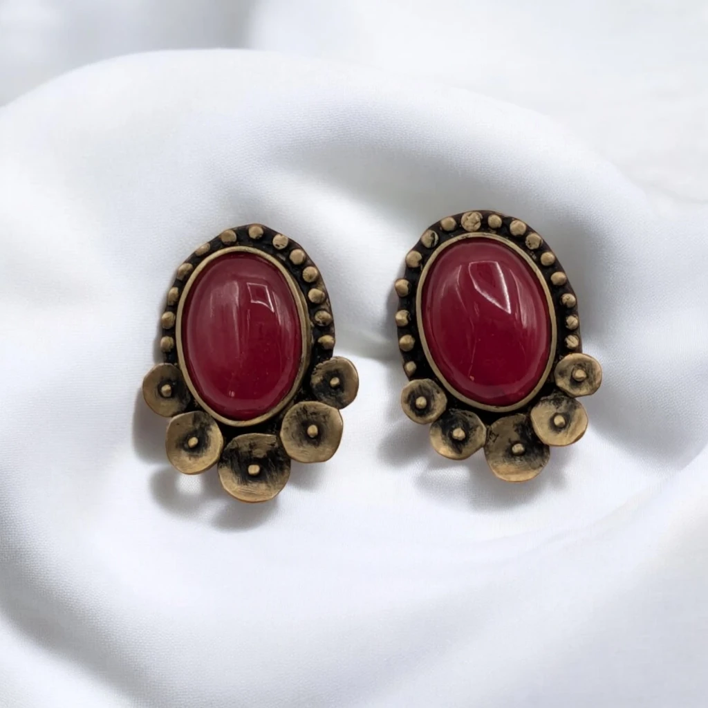 Antique Brass & Agate Earrings