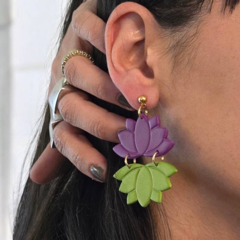 lotus polymer clay earrings