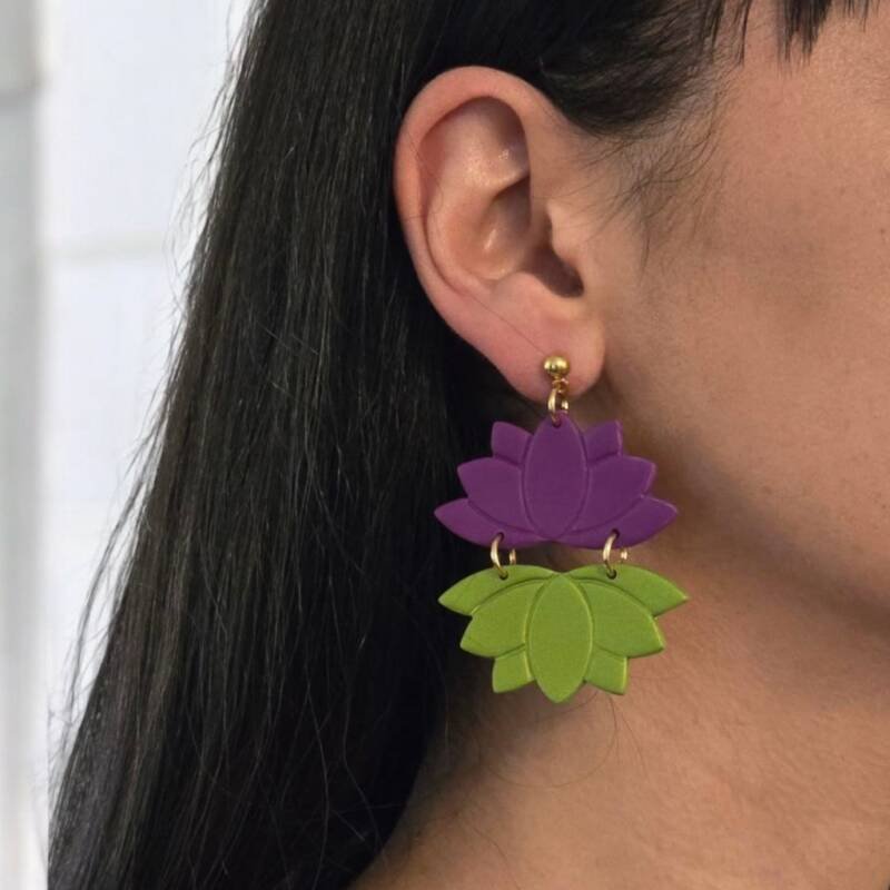lotus polymer clay earrings