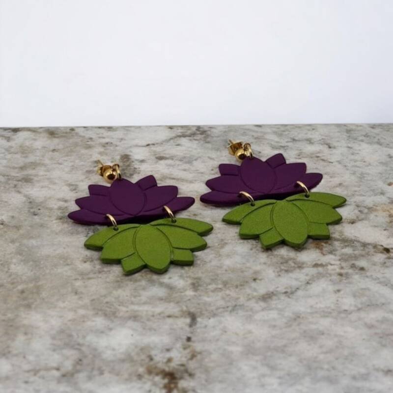 lotus polymer clay earrings