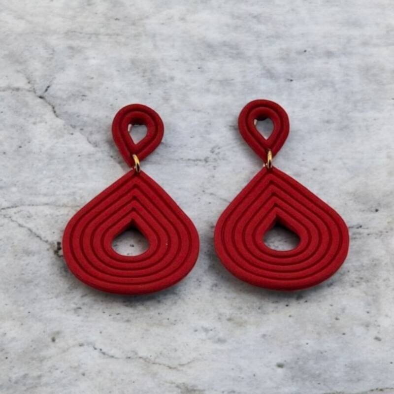 red textured polymer clay earrings
