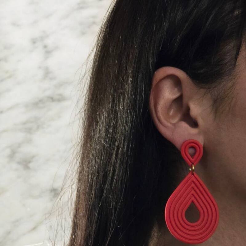red textured polymer clay earrings