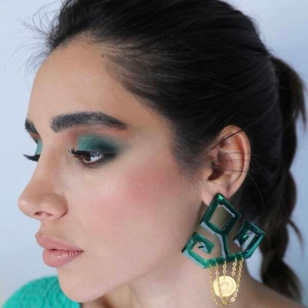Large Geometric Emerald Green Resin Statement Earrings