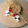 Artisan Silver Pomegranate Stud Earrings with Red Stone
