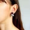 Artisan Silver Pomegranate Stud Earrings with Red Stone